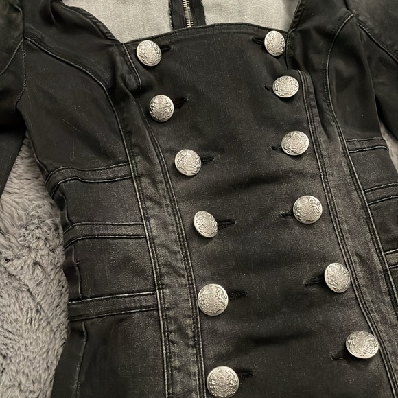 Bebe Black Stretch Denim Doublebreasted Button Minidress - Picture 3 of 12